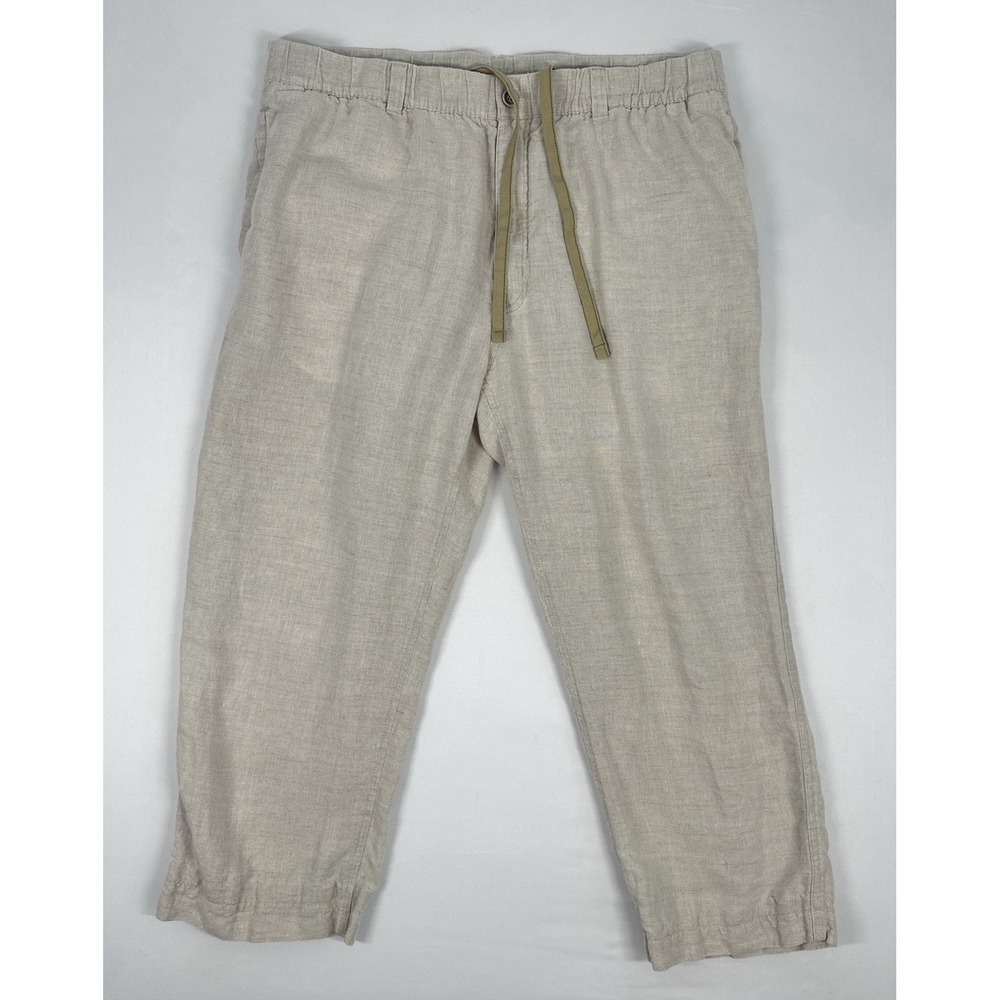 Caribbean Men's Linen Pants Cropped Lightweight Resort Casual Beige